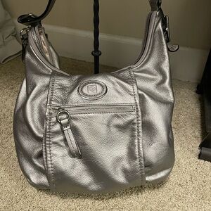 Silver Leather Shoulder Bag